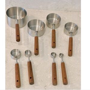 NEW stainless steel measuring cups and measuring spoons, wood handles, gifts!